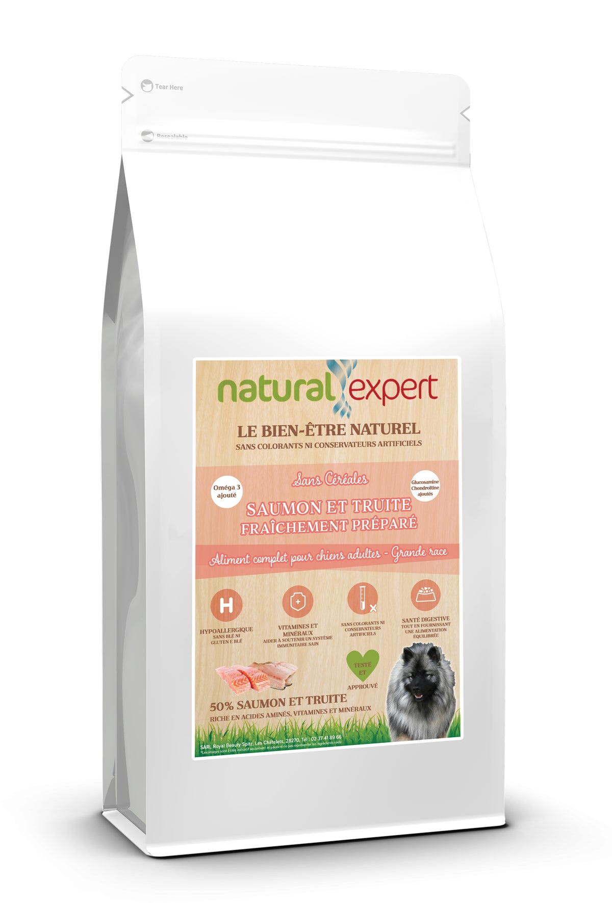Croquettes NATURELLES Chiens race moyenne 50% Saumon et Truite